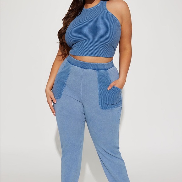 Blue Sleeveless 2 Piece Pant Set - Picture 1 of 8
